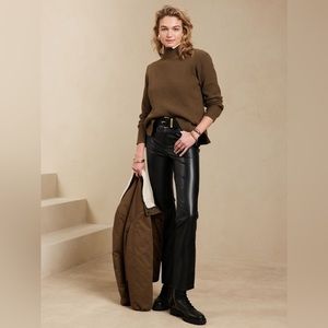 Size 29/8 - Banana Republic Factory Black Faux Leather Cropped Bootcut Pants